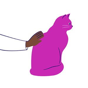 Illustration of a hand on a cat back whilst they are ideal weight